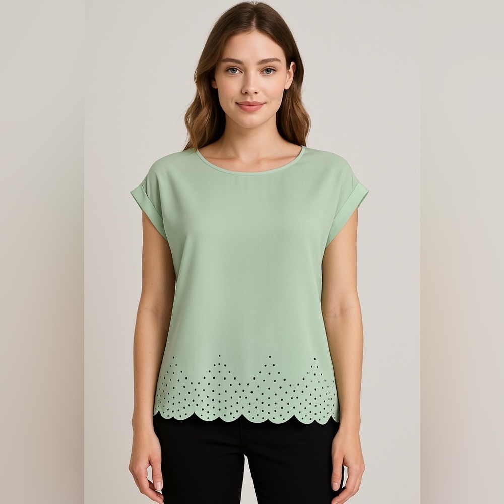 J.Crew Mint Green Scalloped Hem Blouse Size 2